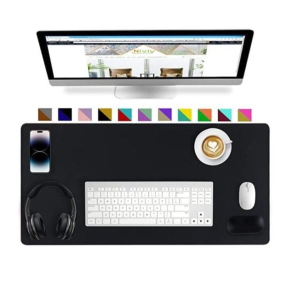 NEW Leather Desk Pad (23.6" x 13.7") with Mouse Wrist Rest - Picture 1 of 10